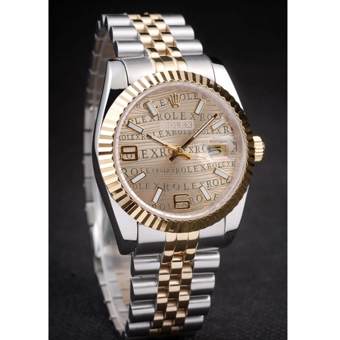 Aaa replica watch Tone Dial PlatedGold Stainless Rolex 18k Two DateJust Steel Gold 0607